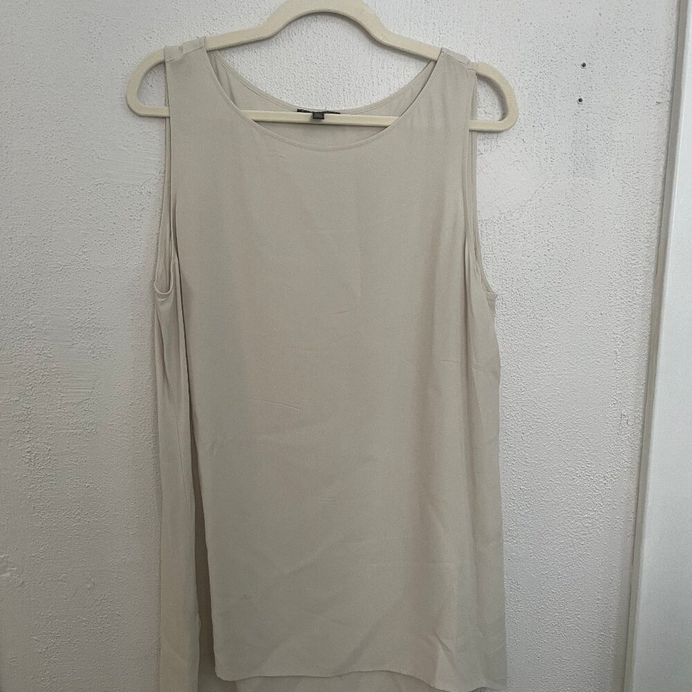 Eileen Fisher Cream Sleeveless Layered Tunic Tank Top | Large